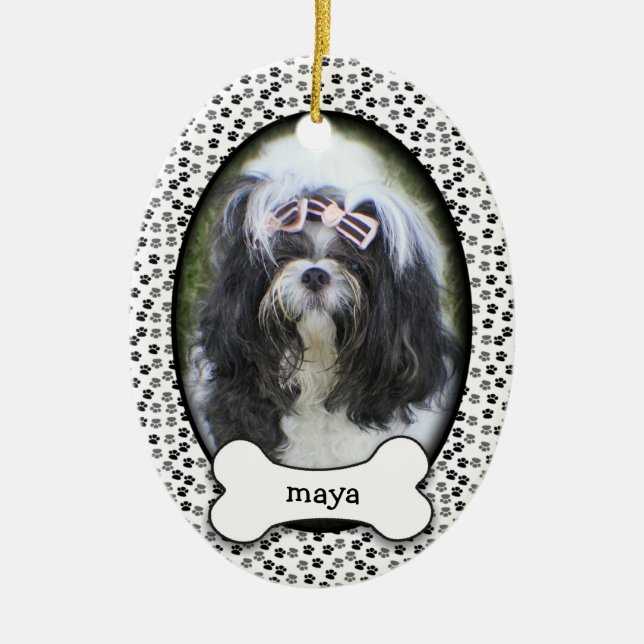 Puppy's First Christmas • Adopted Dog • Dated Ceramic Tree Decoration (Front)