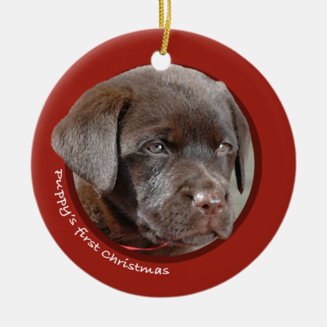 Puppy's First Christmas (Labrador Retriever) Ceramic Tree Decoration (Front)