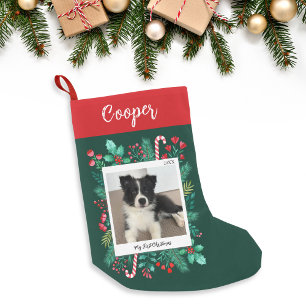 Puppy's First Christmas Photo and Name Small Christmas Stocking