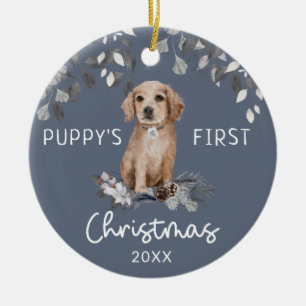 Puppy's First Christmas Watercolor Ceramic Tree Decoration