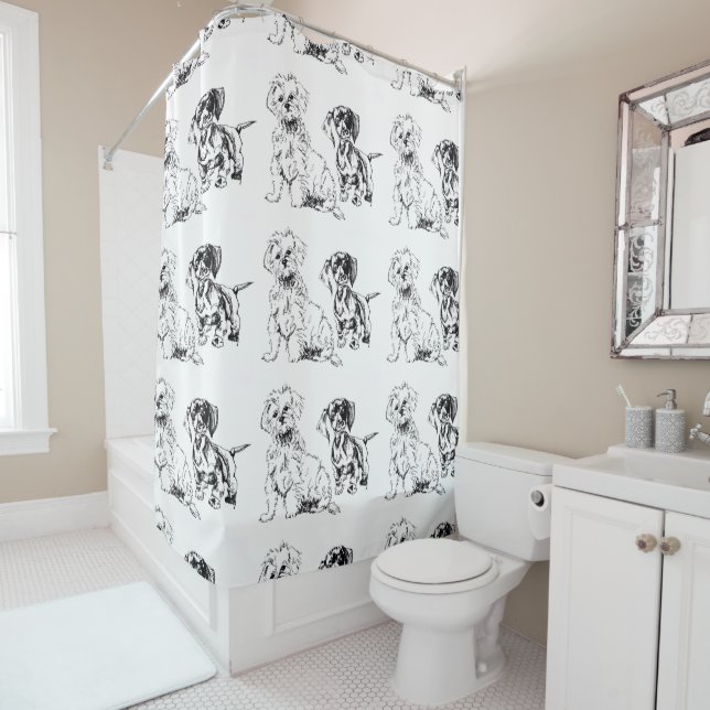 Pups, dachshund and maltese, buddies shower curtain (In Situ)