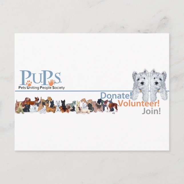 PUPs Logo Merchandise with Westie Pups Postcard (Front)