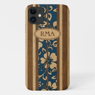 Pupukea Vintage Hawaiian Monogram Faux Wood Surf Case-Mate iPhone Case