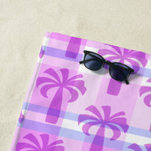 Pupule Hawaiian Vintage Palm Tree Plaid Purple Beach Towel