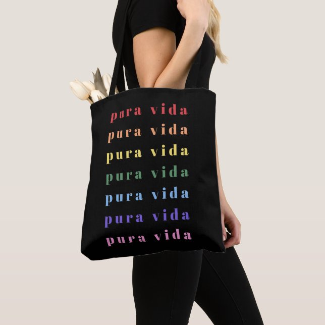 Pura Vida Colourful Typography  Tote Bag (Close Up)