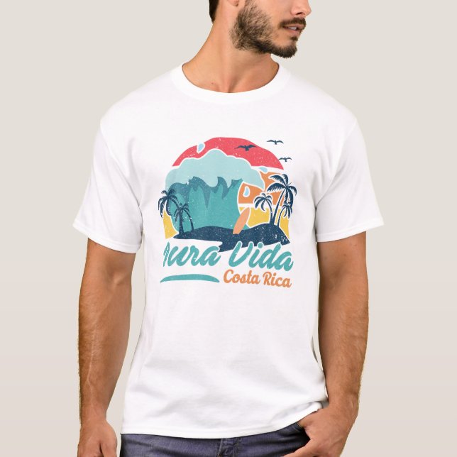 Pura Vida Costa Rica Beach Summer Surfing Sunset P T-Shirt (Front)