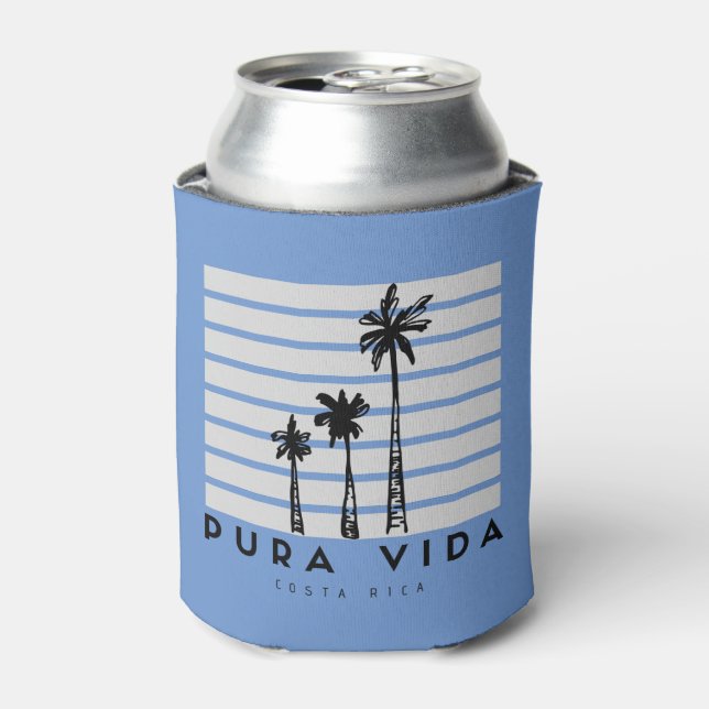 Pura Vida Costa Rica Palm Tree Blue Beer Can Cooler (Can Front)