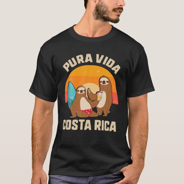 Pura Vida Costa Rica Sloth Surfing Sleepy Summer V T-Shirt (Front)