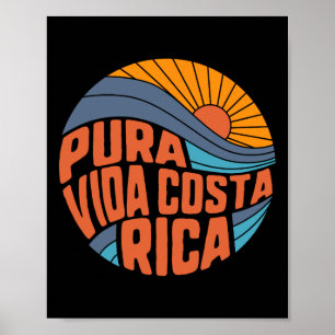 Pura Vida Costa Rica Vintage Sunset Surfing Summer Poster