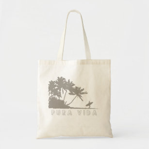Pura Vida Palm Tree Surfers Costa Rica Tote Bag