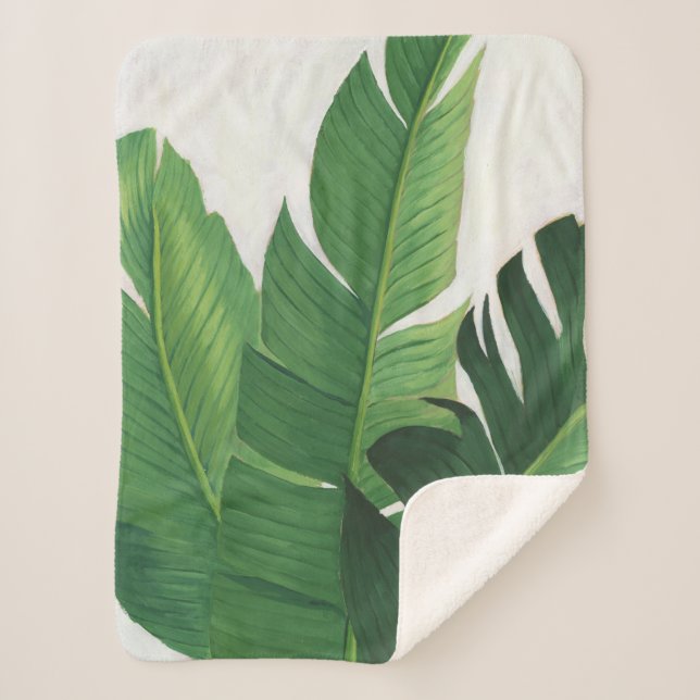 Pura Vida - Tropical Leaves Sherpa Blanket (Front)