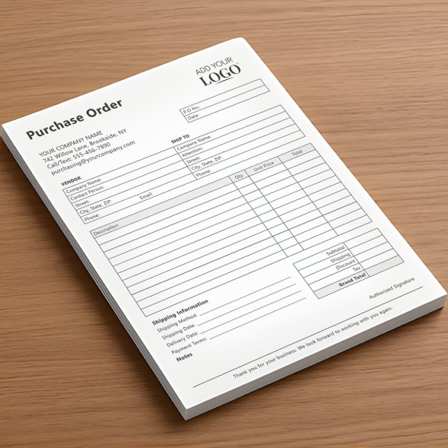 Purchase Order Form | Editable Small Business Logo Notepad (Creator Uploaded)