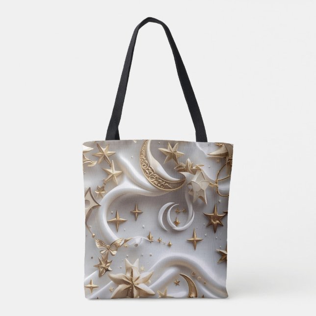 Pure Alabaster White Celestial Moon Phases Tote Bag (Back)