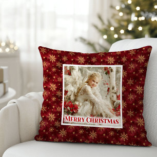 Pure Angelic Red Poinsettia Christmas Gift Pillow