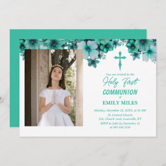 Pure Elegance floral first catholic communion Invitation