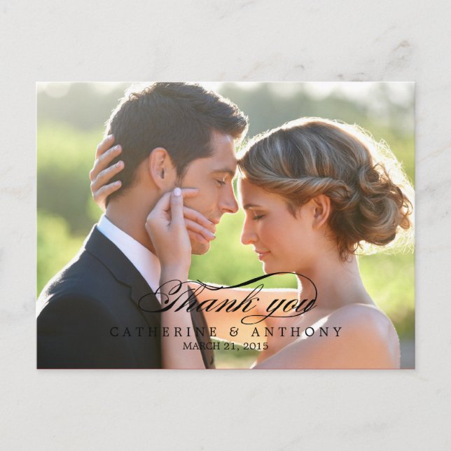 Pure Elegance Wedding Thank You Card - Black (Front)