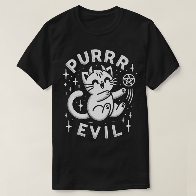 Pure Evil Satanic Cat T-Shirt (Design Front)