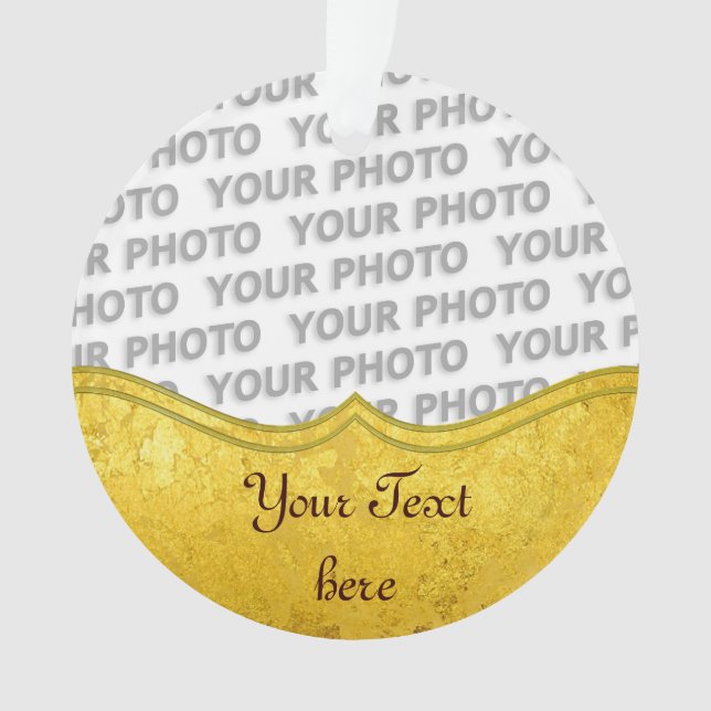 PURE GOLD LEAF Border + your text / photo Ornament (Front)