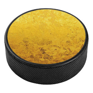 PURE GOLD LEAF Pattern + your text / photo Hockey Puck