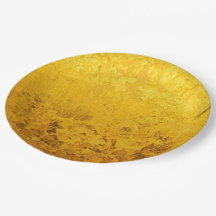 PURE GOLD LEAF Pattern + your text / photo Paper Plate