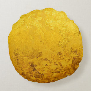 PURE GOLD LEAF Pattern + your text / photo Round Cushion