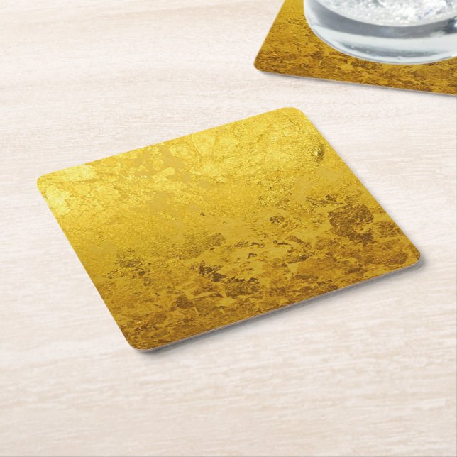 PURE GOLD LEAF Pattern + your text / photo Square Paper Coaster (Angled)