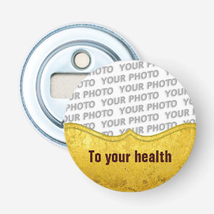 PURE GOLD pattern / gold leaf + your photo & text Bottle Opener