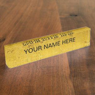 PURE GOLD pattern / gold leaf + your text Nameplate
