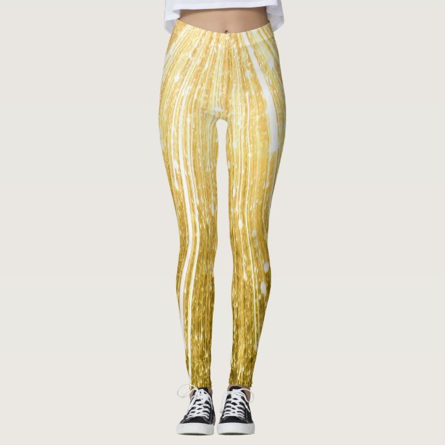 PURE GOLD Shower Pattern + your text / photo Leggings (Front)