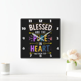 Pure Heart Blessings Square Wall Clock