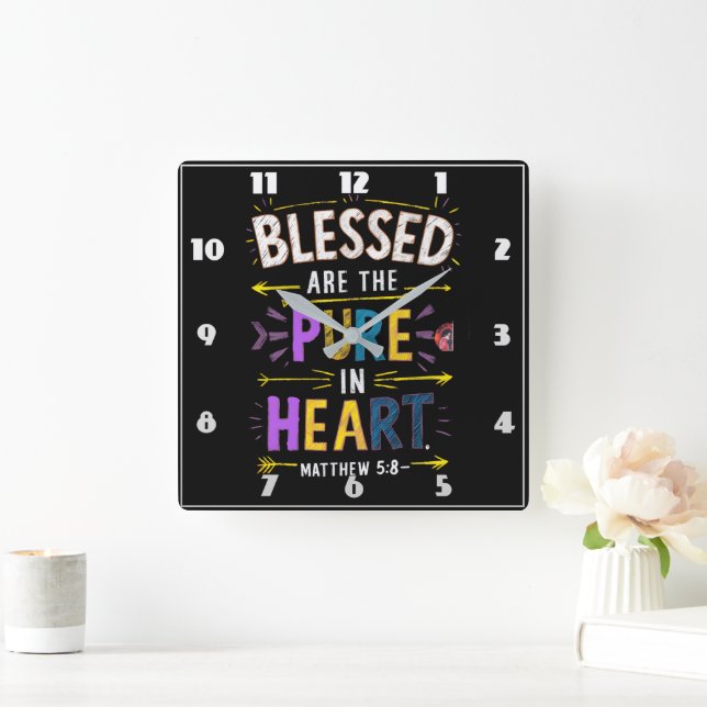 Pure Heart Blessings Square Wall Clock (Home)