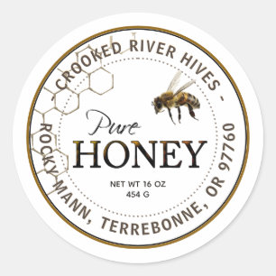 Pure Honey Realistic Bee with Honeycomb Pattern  Classic Round Sticker