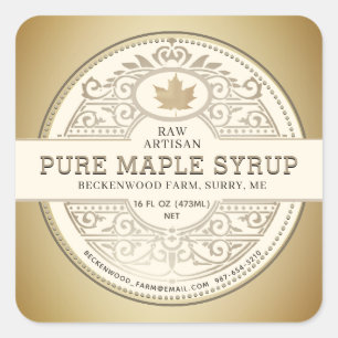 Pure Local Maple Syrup Ornate Label Metallic Gold