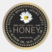 PURE LOCAL RAW HONEY black gold with daisy & bee