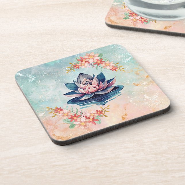 Pure Lotus Harmony – Gentle Floral Coaster (Left Side)