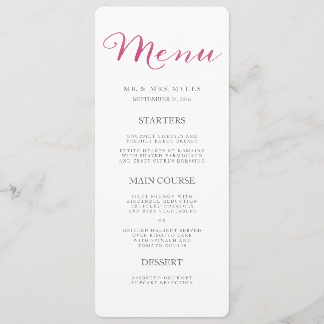 Pure Love Watercolor Wedding Menu / Rose (Front)