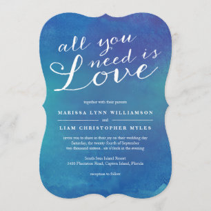 Pure Love Watercolor Wedding / Ocean Blue Invitation