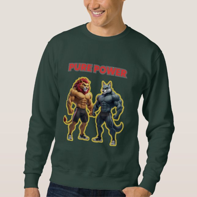 Pure Power – Strong Animal Muscle Cartoon Design Sweatshirt (Front)