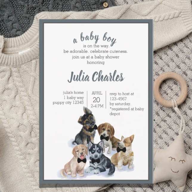 Pure Puppy ⑅ Black Tie Elegant Cute Baby Shower Invitation (Creator Uploaded)