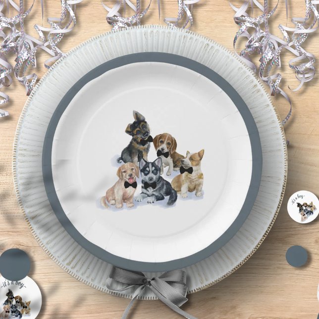 Pure Puppy | Black Tie Elegant Cute Baby Shower Paper Plate (Pure Puppy | Black Tie Elegant Cute Baby Shower Paper Plates)