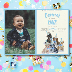 Pure Puppy 🐶 Dog Theme First Birthday Party Photo Invitation