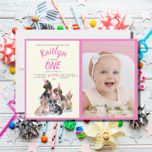 Pure Puppy   Dogs Theme First Birthday Party Photo Invitation