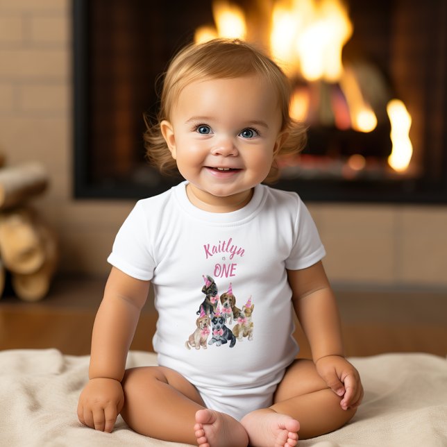 Pure Puppy | Girls Pink First Birthday Party Gift  Baby Bodysuit (Pure Puppy | Girls Pink First Birthday Party Gift Baby Bodysuit
)