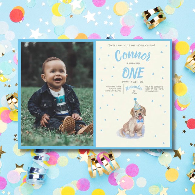 Pure Puppy 🐶 Labrador First Birthday Party Photo Invitation (Pure Puppy 🐶 Labrador First Birthday Party Photo Invitation)