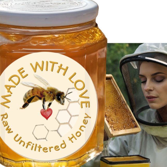 PURE RAW HONEY Honeybee Honeycomb and Heart Classic Round Sticker (Creator Uploaded)