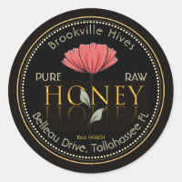 Pure Raw Honey Label Black and Gold Poppy Flower