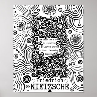 PURE sea ink illustration quote by Nietzsche Poster