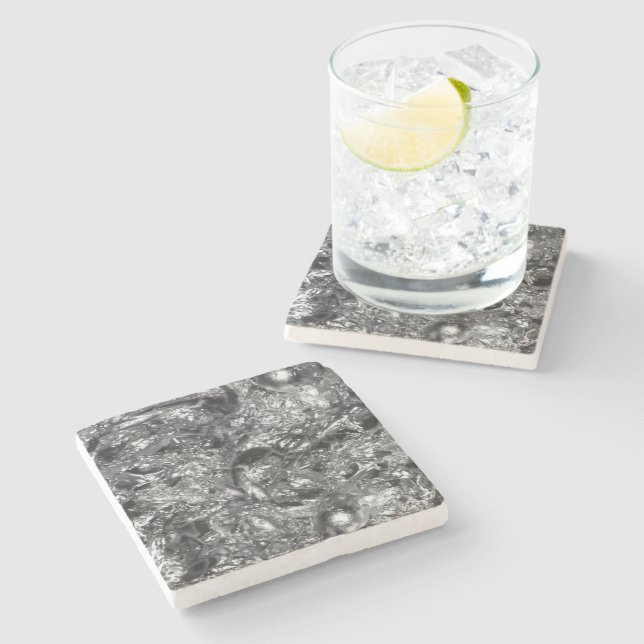 PURE  SILVER Abstract Pattern + your text / photo Stone Coaster (Side)