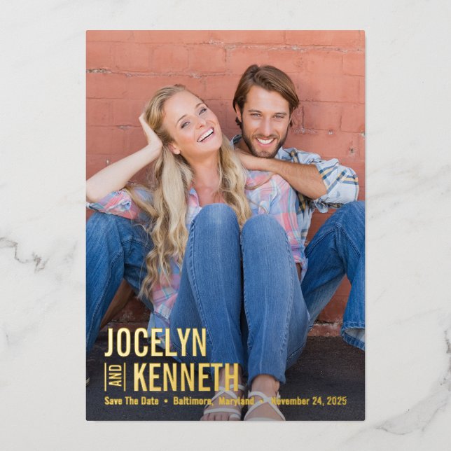 Pure Simplicity REAL FOIL Save The Date Card (Front)