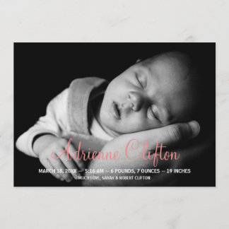 Pure simply pink baby statistic birth announcement